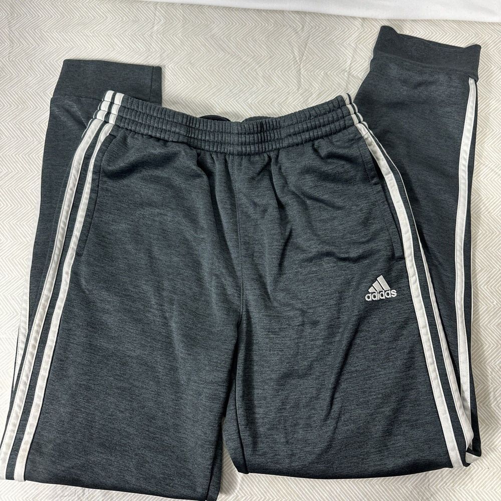 Adidas Youth Boys 3 Stripes Fleece Lined Sweatpants Jogger Black/Gray XL 18/20